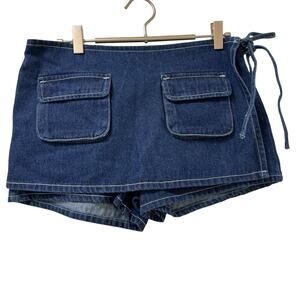 Lioness Womens Countryside Denim Low Waist Skort US 2 AU 6 Blue Cotton Side Tie